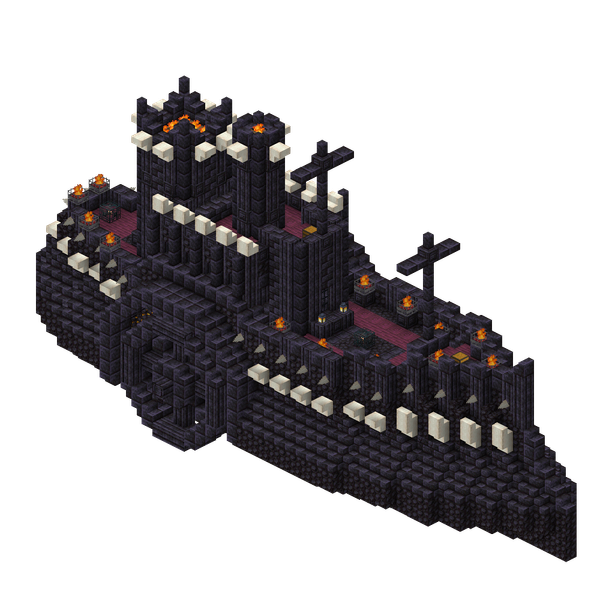 A 3D-render of the Piglin Ship structure