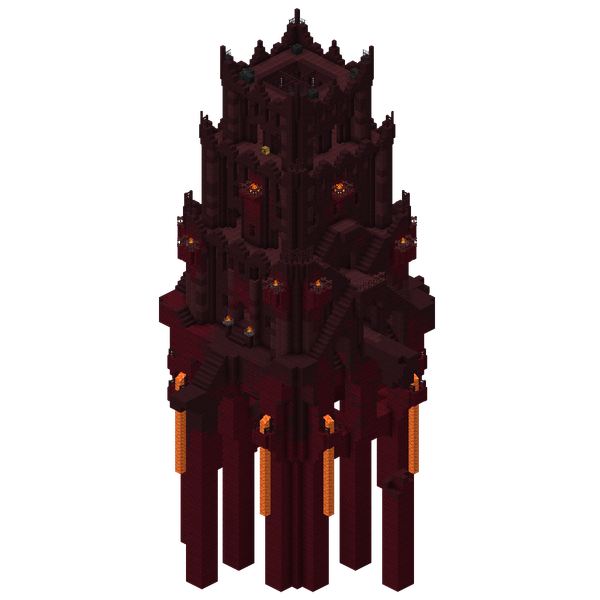 A 3D-render of the Small Nether Fortress structure