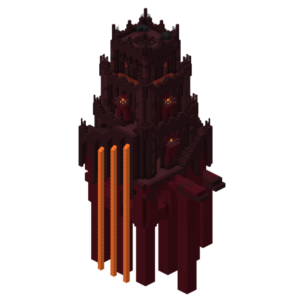A 3D-render of the Small Nether Fortress structure