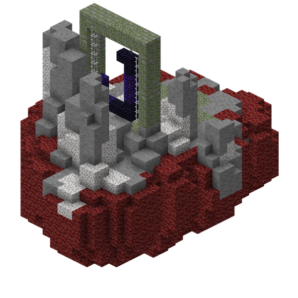 A 3D-render of the Ruined Portal structure