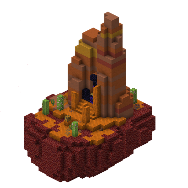 A 3D-render of the Ruined Portal structure