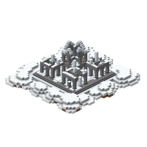 A 3D-render of the Snow Temple structure