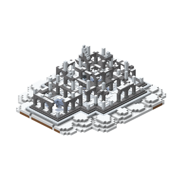 A 3D-render of the Snow Temple structure