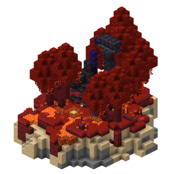 A 3D-render of the Ruined Portal structure