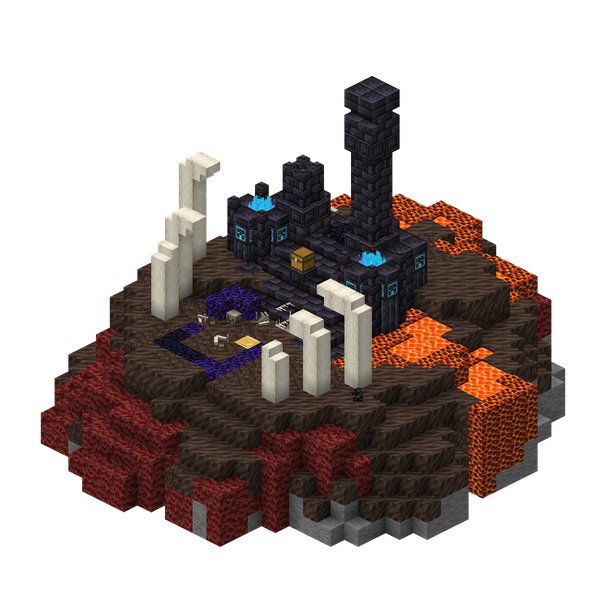 A 3D-render of the Ruined Portal structure