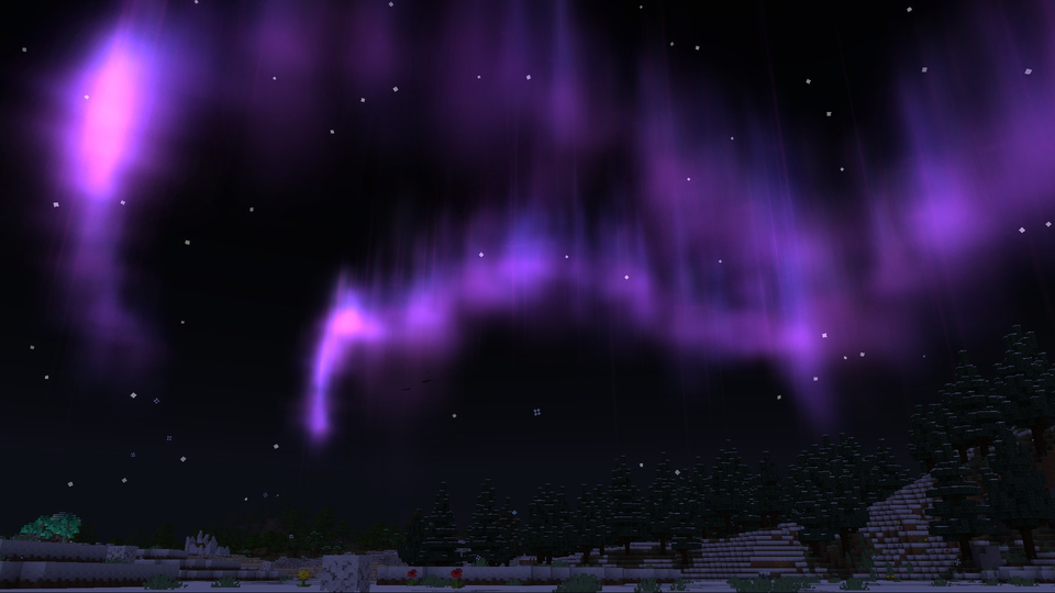 An in-game screenshot of the Northern Lights effect