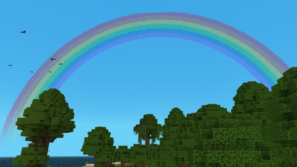 An in-game screenshot of the Rainbows effect