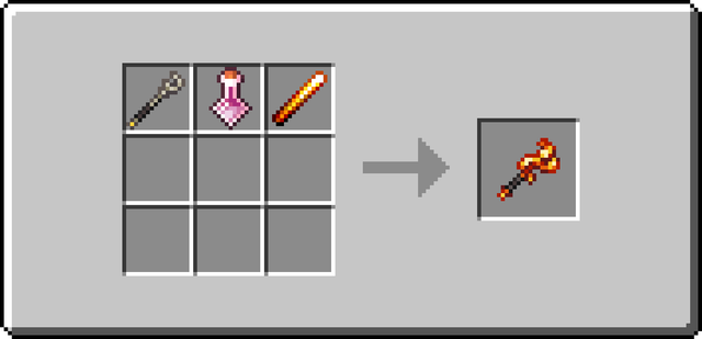 The crafting recipe of the Flame Staff