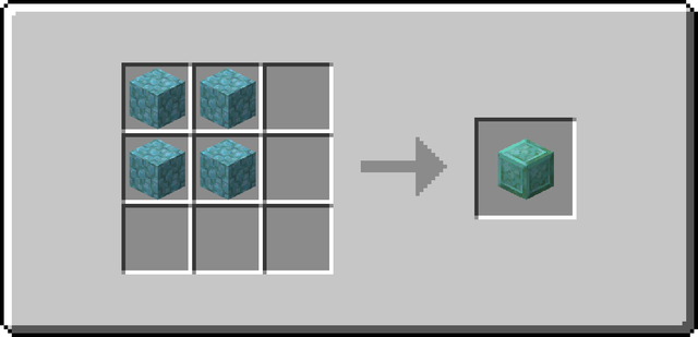 The crafting recipe for Polished Prismarine