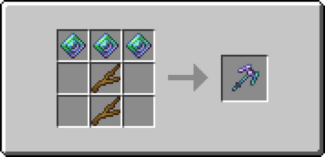 The crafting recipe of the Viridium Pickaxe